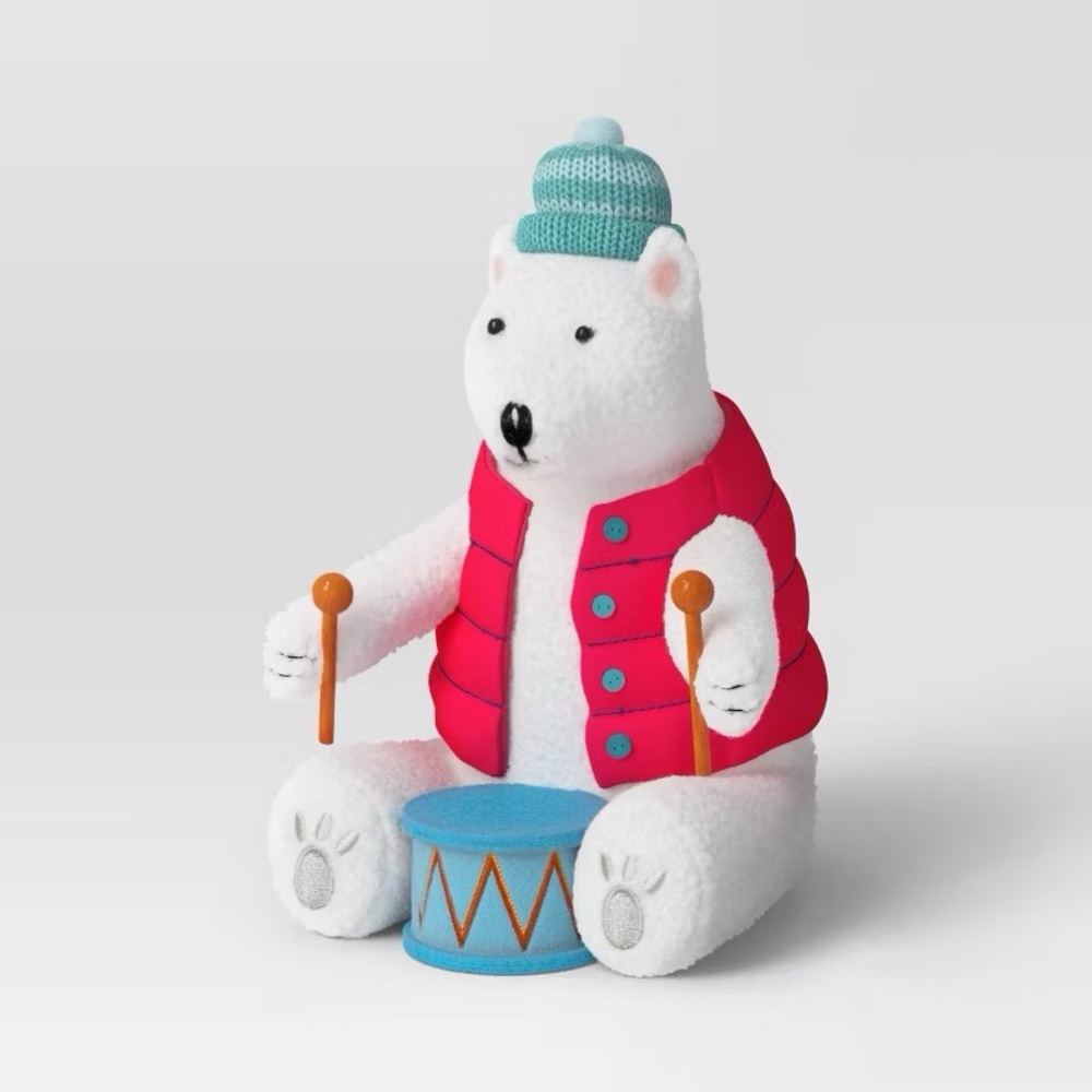 Fabric Polar Bear Christmas Animal Figurine nwt